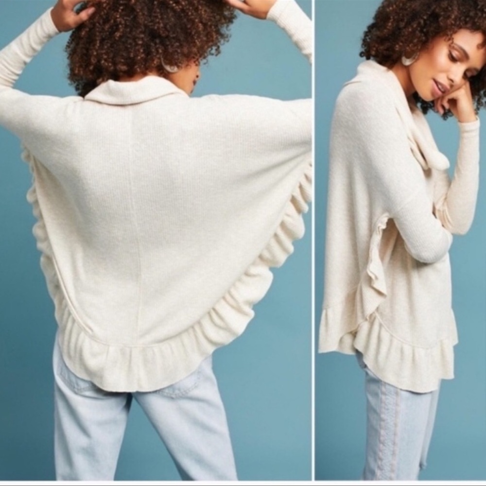 Anthropologie Postmarked Orley Ruffle Cowl Sweater | Metallic Gold